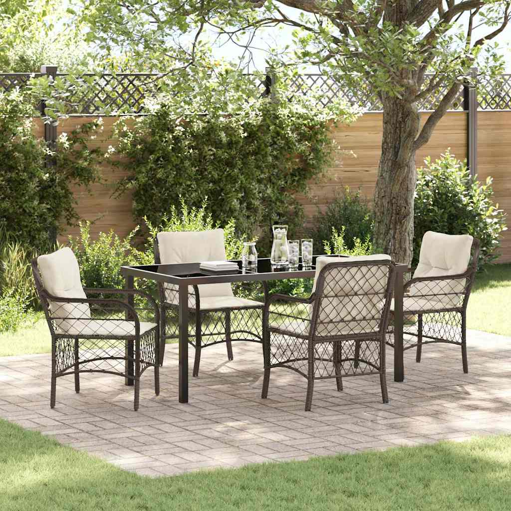 Garden Dining Set 5 pcs Brown Poly Rattan