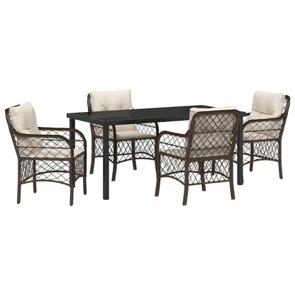 Garden Dining Set 5 pcs Brown Poly Rattan