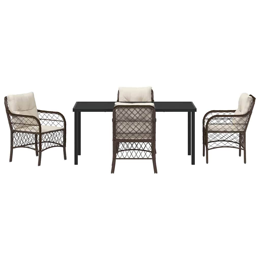 Garden Dining Set 5 pcs Brown Poly Rattan