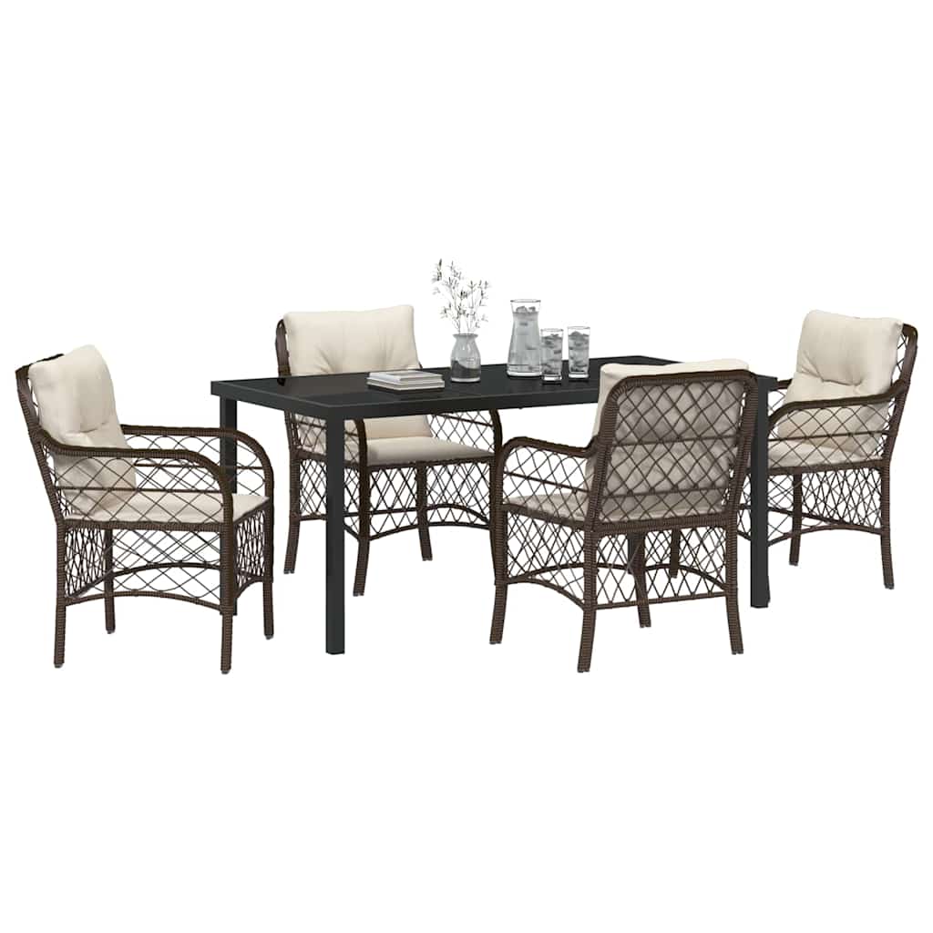 Garden Dining Set 5 pcs Brown Poly Rattan