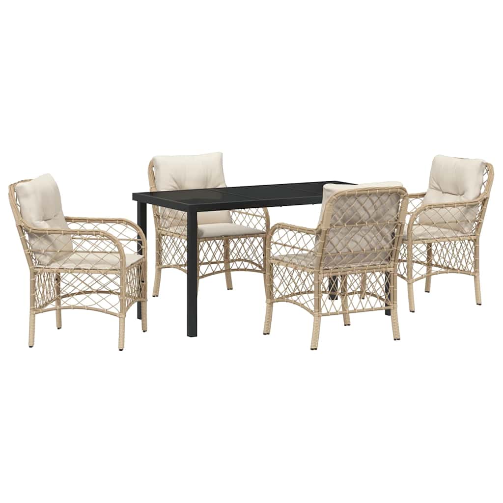 Garden Dining Set 5 pcs Beige Poly Rattan