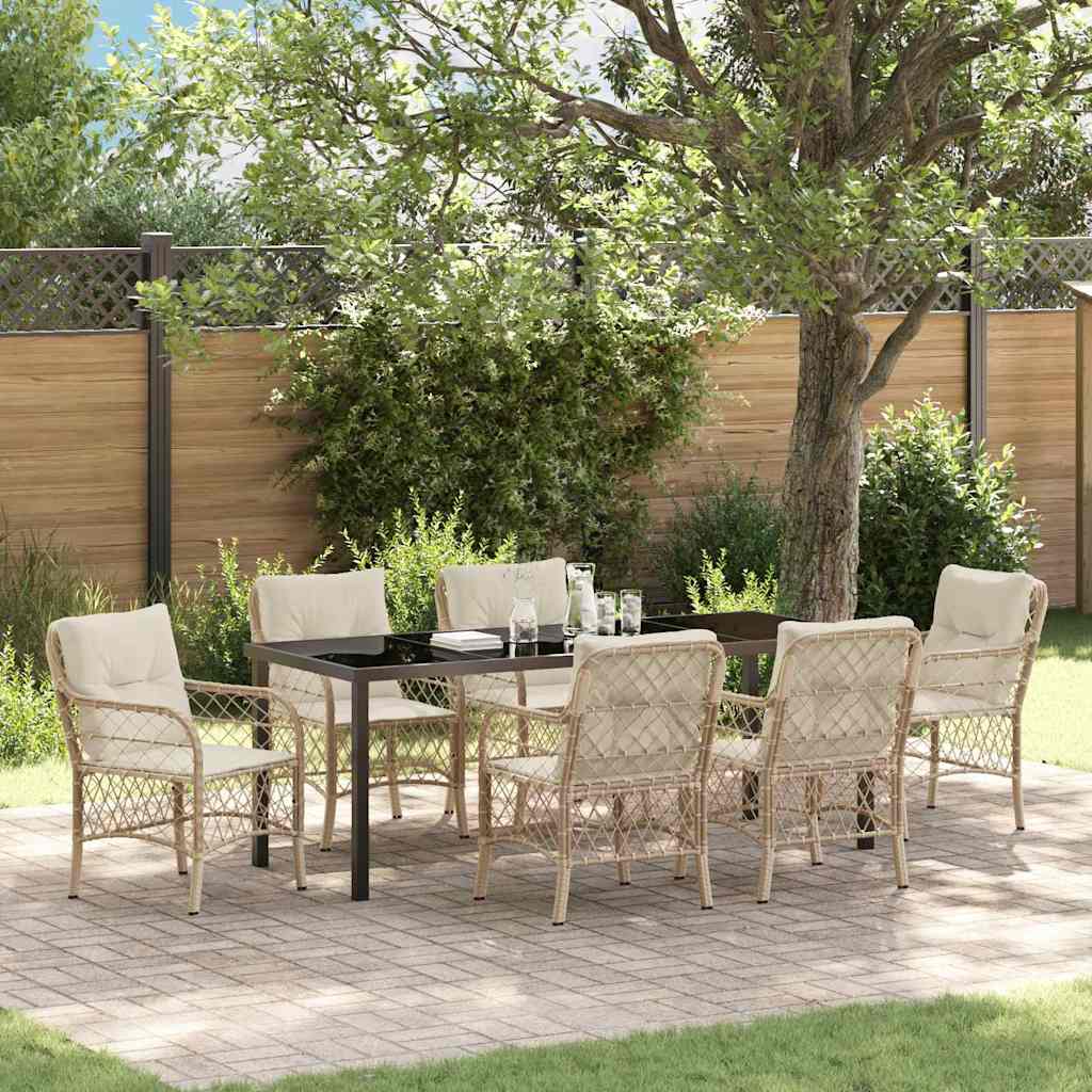 Garden Dining Set 7 pcs Beige Poly Rattan