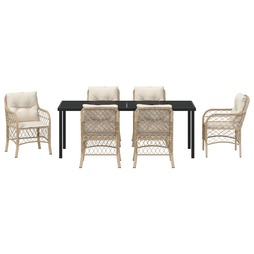Garden Dining Set 7 pcs Beige Poly Rattan