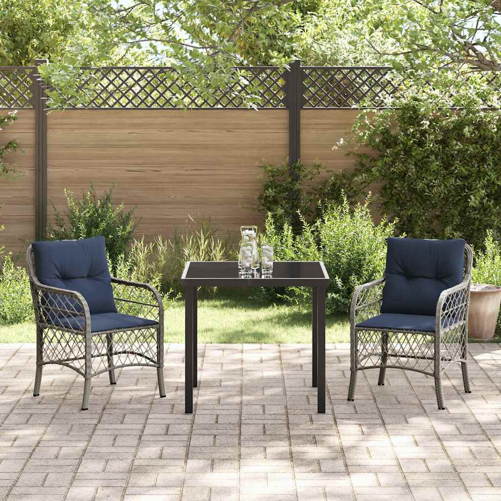 Garden Dining Set with Cushion 3 pcs Grey and Black Rattan
