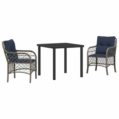 Garden Dining Set with Cushion 3 pcs Grey and Black Rattan