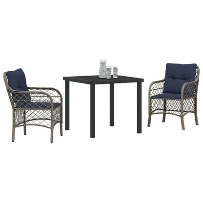 Garden Dining Set with Cushion 3 pcs Grey and Black Rattan