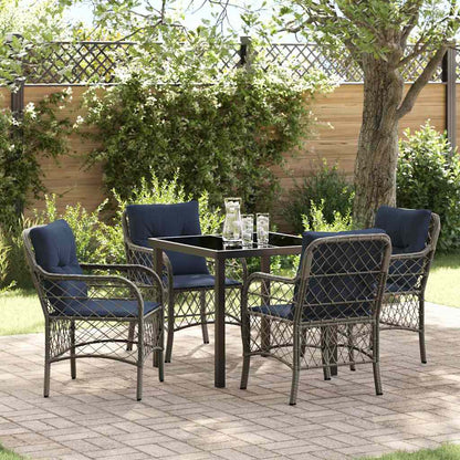 Garden Dining Set with Cushion 5 pcs Grey and Black Rattan