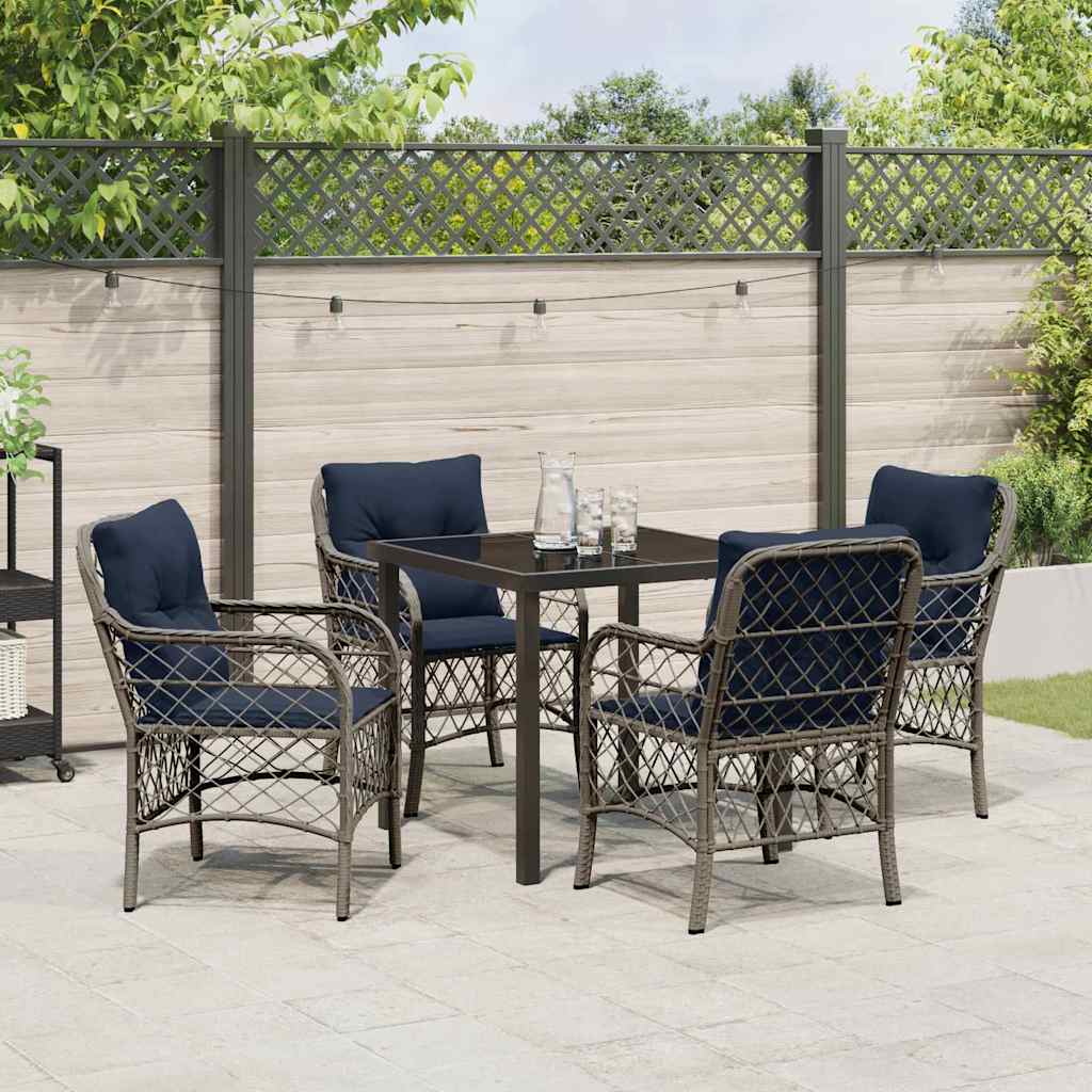 Garden Dining Set with Cushion 5 pcs Grey and Black Rattan