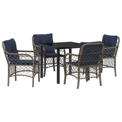 Garden Dining Set with Cushion 5 pcs Grey and Black Rattan