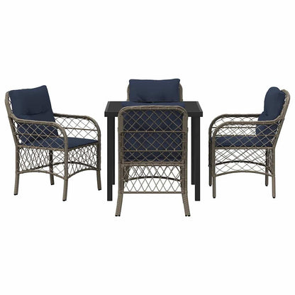 Garden Dining Set with Cushion 5 pcs Grey and Black Rattan