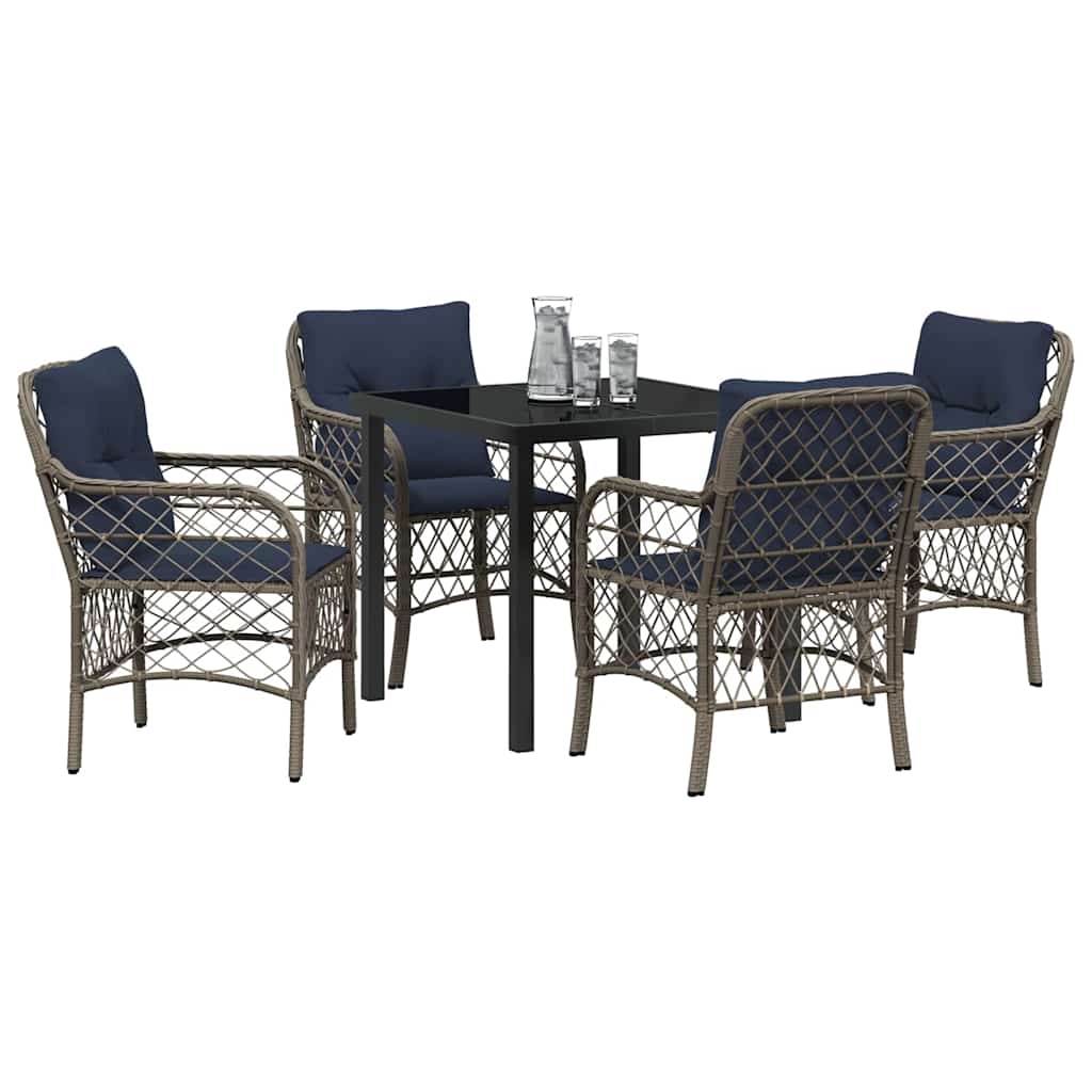 Garden Dining Set with Cushion 5 pcs Grey and Black Rattan