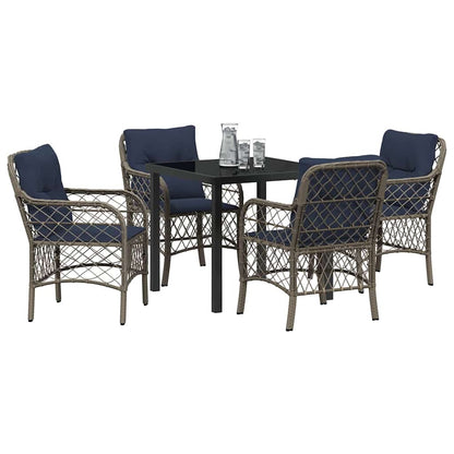 Garden Dining Set with Cushion 5 pcs Grey and Black Rattan