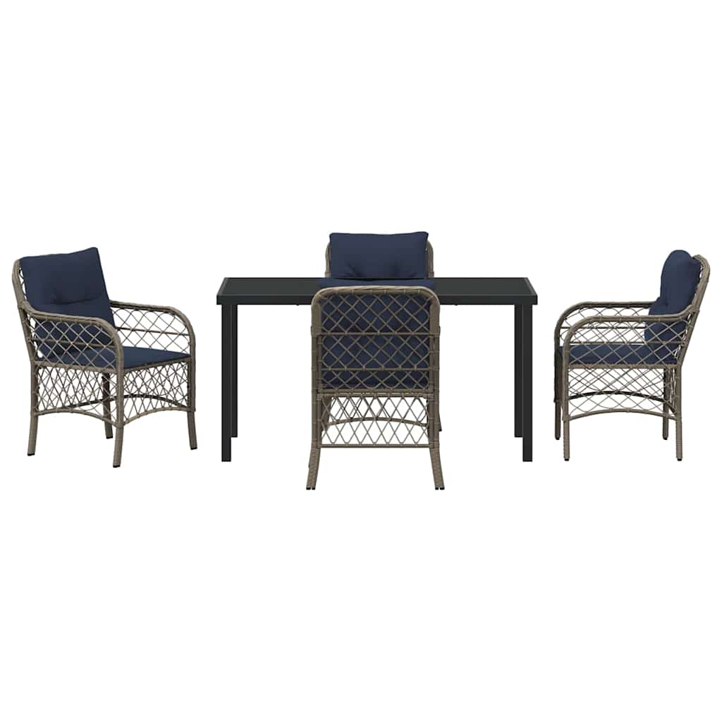 Garden Dining Set with Cushion 5 pcs Grey and Black Rattan