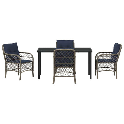 Garden Dining Set with Cushion 5 pcs Grey and Black Rattan
