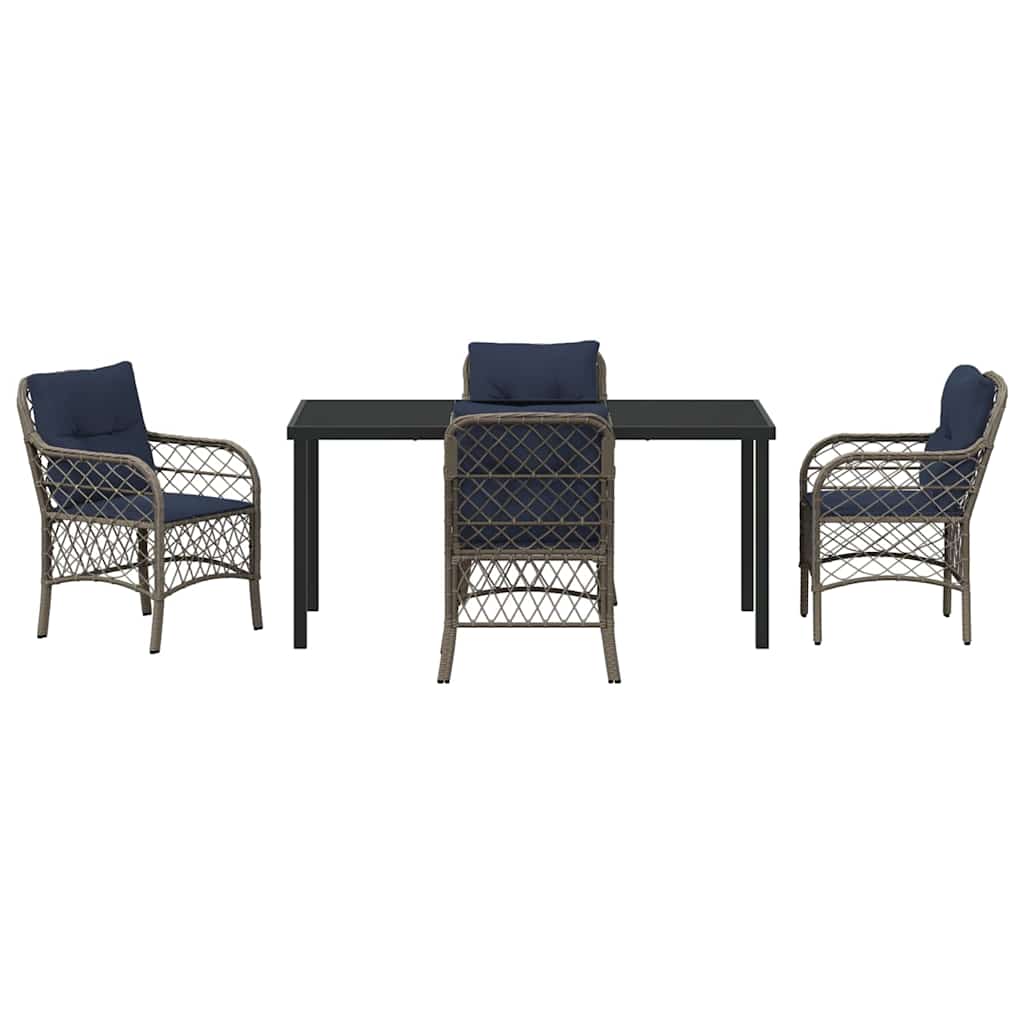 Garden Dining Set with Cushion 5 pcs Grey and Black Rattan