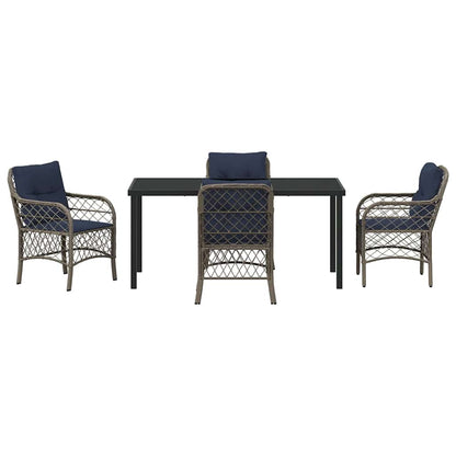 Garden Dining Set with Cushion 5 pcs Grey and Black Rattan