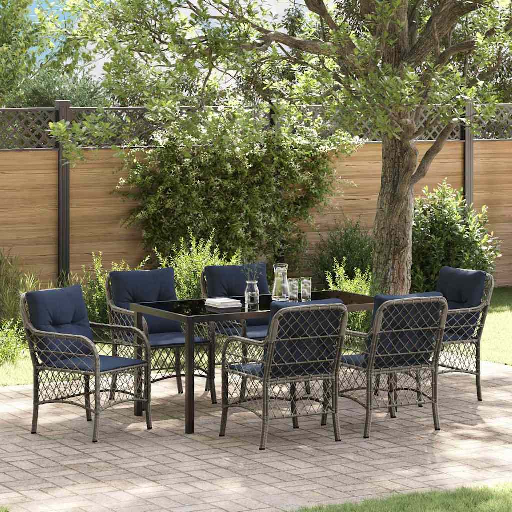 Garden Dining Set with Cushion 7 pcs Grey and Black Rattan