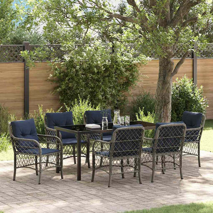 Garden Dining Set with Cushion 7 pcs Grey and Black Rattan