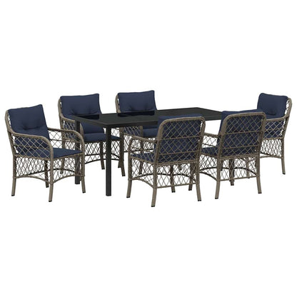 Garden Dining Set with Cushion 7 pcs Grey and Black Rattan