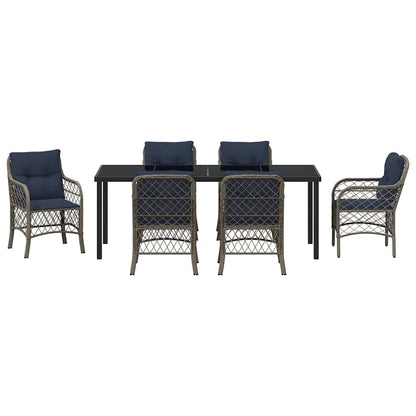 Garden Dining Set with Cushion 7 pcs Grey and Black Rattan