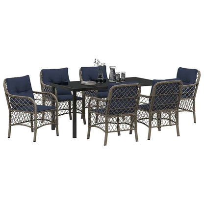 Garden Dining Set with Cushion 7 pcs Grey and Black Rattan