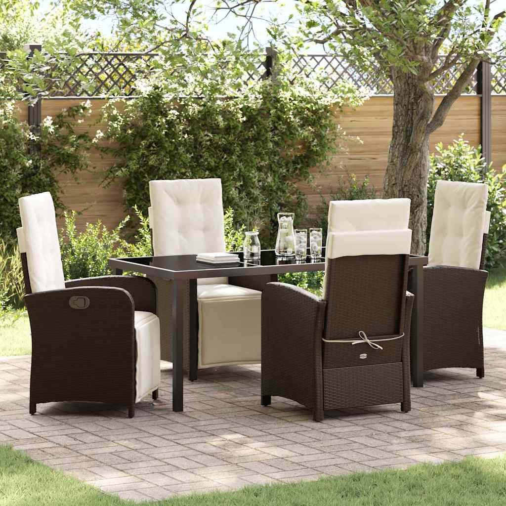 Garden Dining Set 5 pcs Brown Poly Rattan