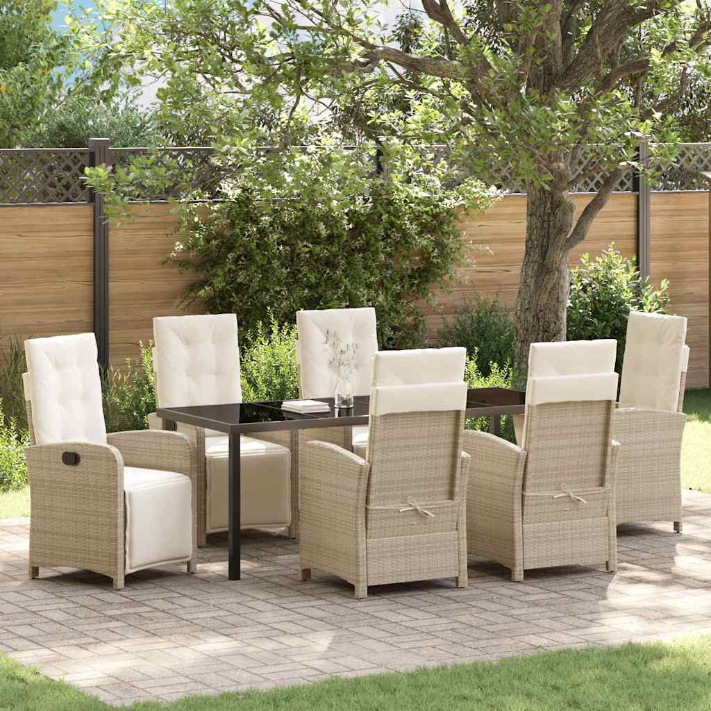 Garden Dining Set 7 pcs Beige Poly Rattan
