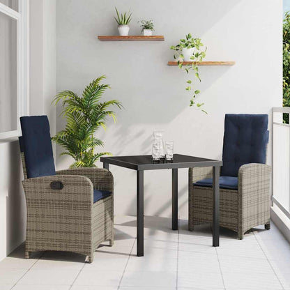 Garden Dining Set with Cushion 3 pcs Grey Poly Rattan