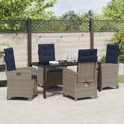Garden Dining Set with Cushion 5 pcs Grey Poly Rattan