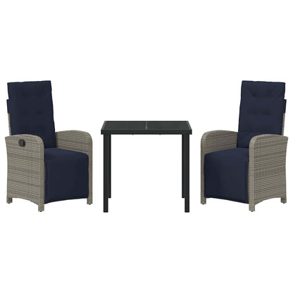 Garden Dining Set with Cushion 3 pcs Grey Poly Rattan