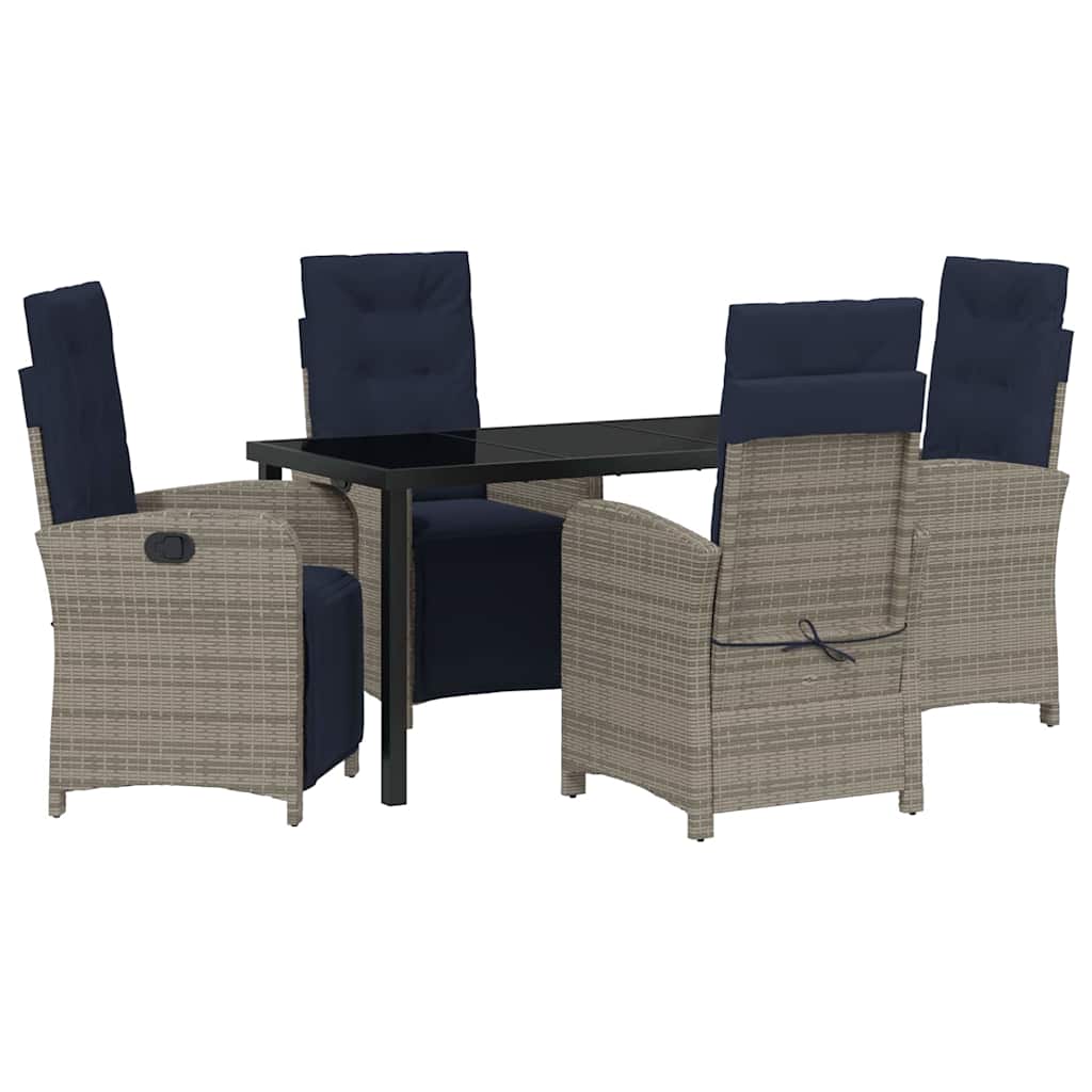 Garden Dining Set with Cushion 5 pcs Grey Poly Rattan