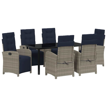 Garden Dining Set with Cushion 7 pcs Grey Poly Rattan