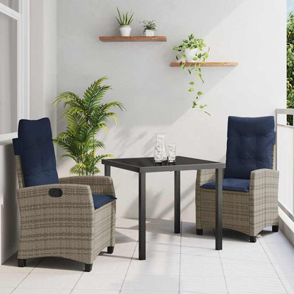 Garden Dining Set with Cushion 3 pcs Grey Poly Rattan