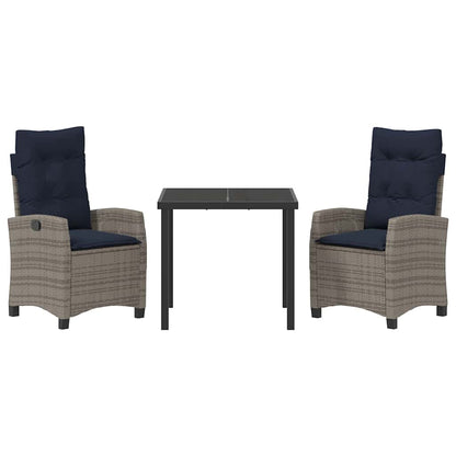 Garden Dining Set with Cushion 3 pcs Grey Poly Rattan