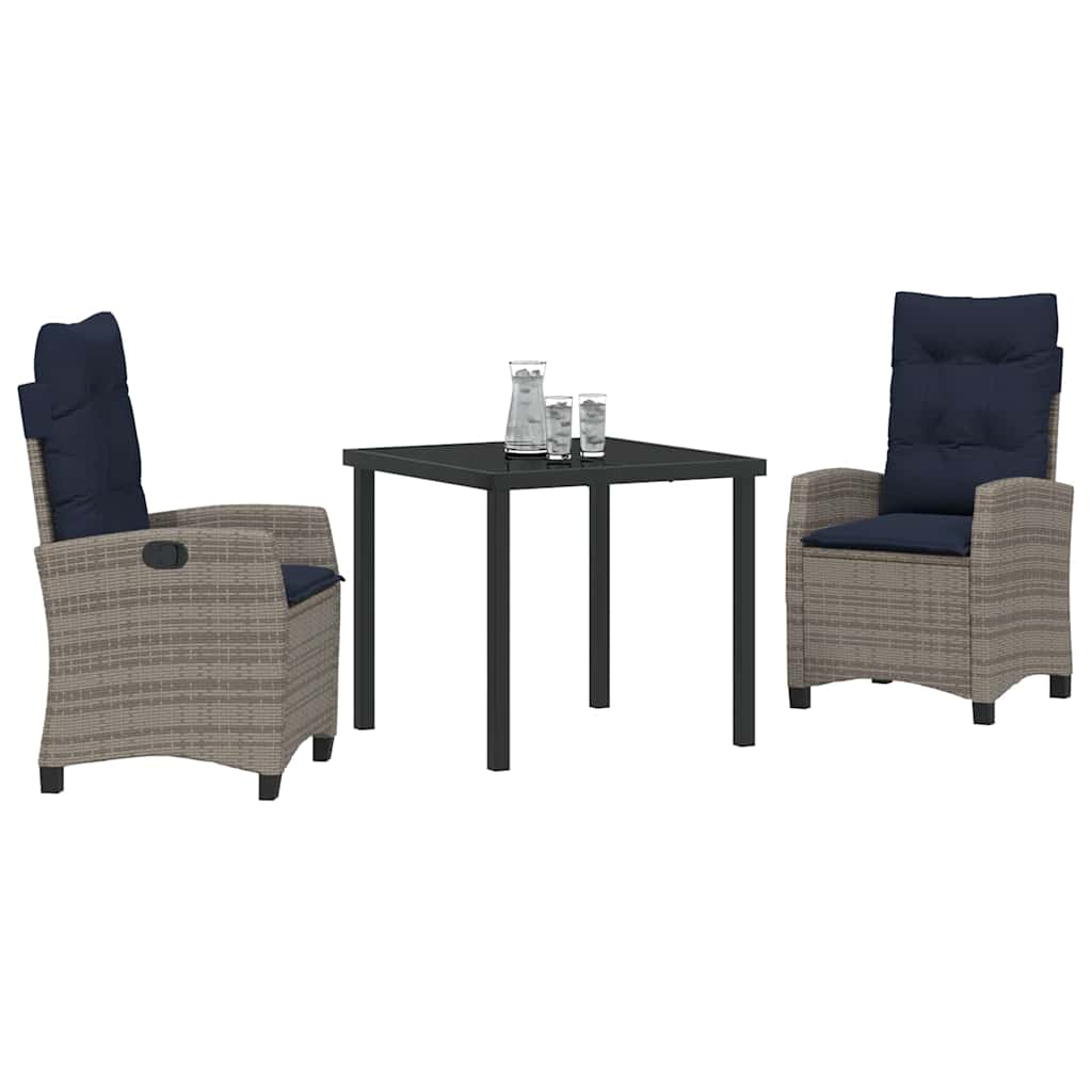 Garden Dining Set with Cushion 3 pcs Grey Poly Rattan