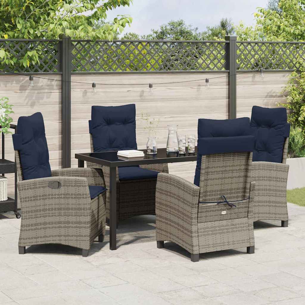 Garden Dining Set with Cushion 5 pcs Grey Poly Rattan