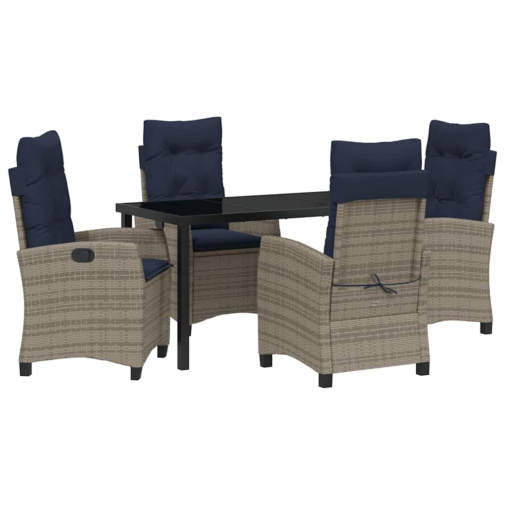 Garden Dining Set with Cushion 5 pcs Grey Poly Rattan
