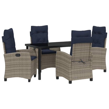 Garden Dining Set with Cushion 5 pcs Grey Poly Rattan