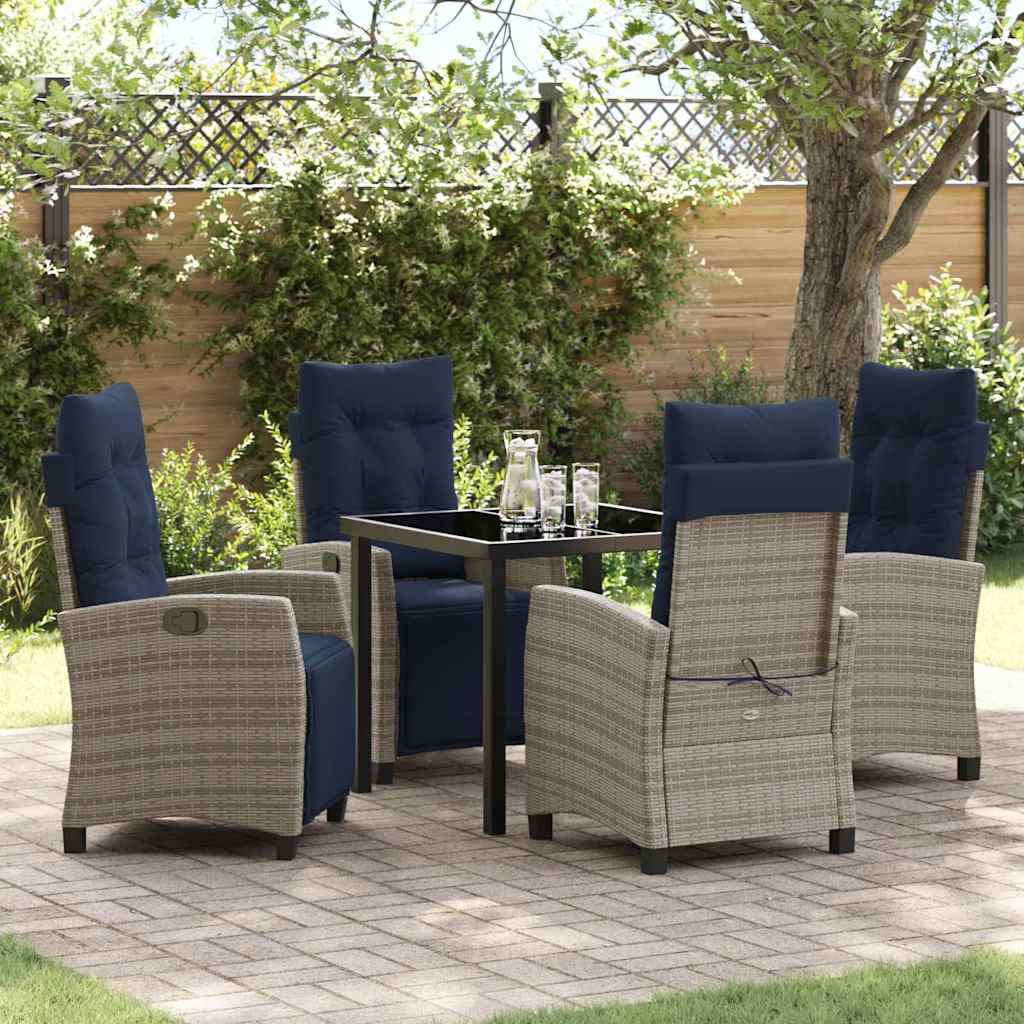 Garden Dining Set with Cushion 5 pcs Grey Poly Rattan