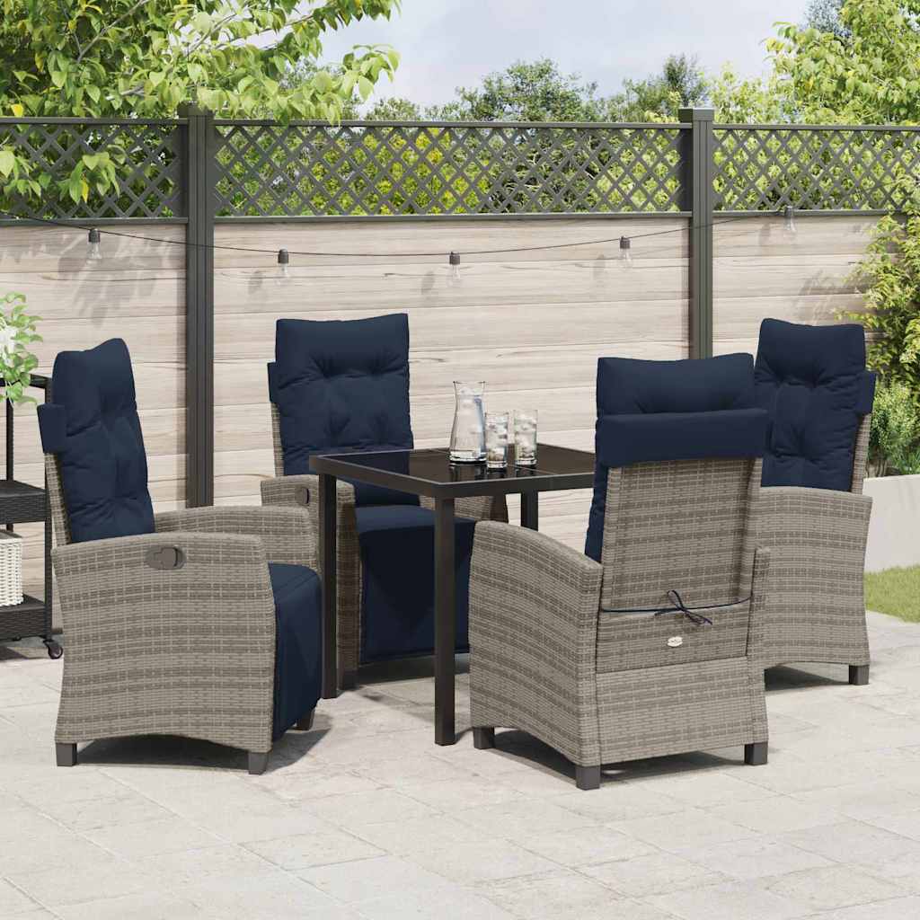 Garden Dining Set with Cushion 5 pcs Grey Poly Rattan
