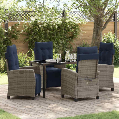 Garden Dining Set with Cushion 5 pcs Grey Poly Rattan