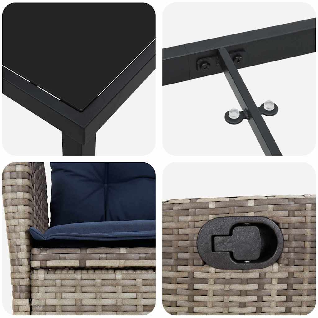 Garden Dining Set with Cushion 3 pcs Grey and Black Rattan
