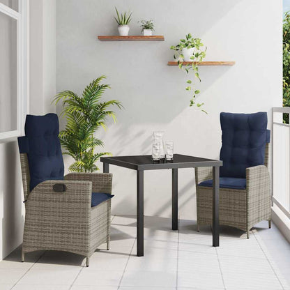 Garden Dining Set with Cushion 3 pcs Grey and Black Rattan