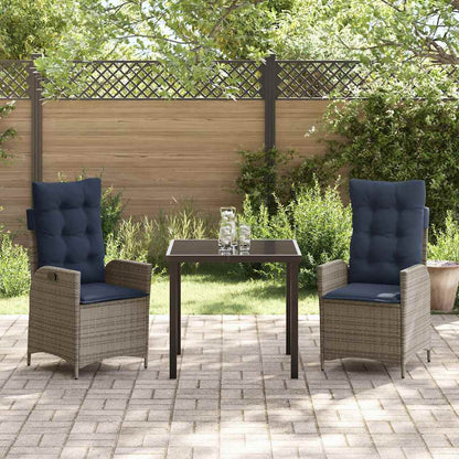 Garden Dining Set with Cushion 3 pcs Grey and Black Rattan