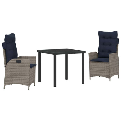 Garden Dining Set with Cushion 3 pcs Grey and Black Rattan