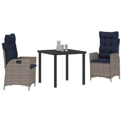 Garden Dining Set with Cushion 3 pcs Grey and Black Rattan