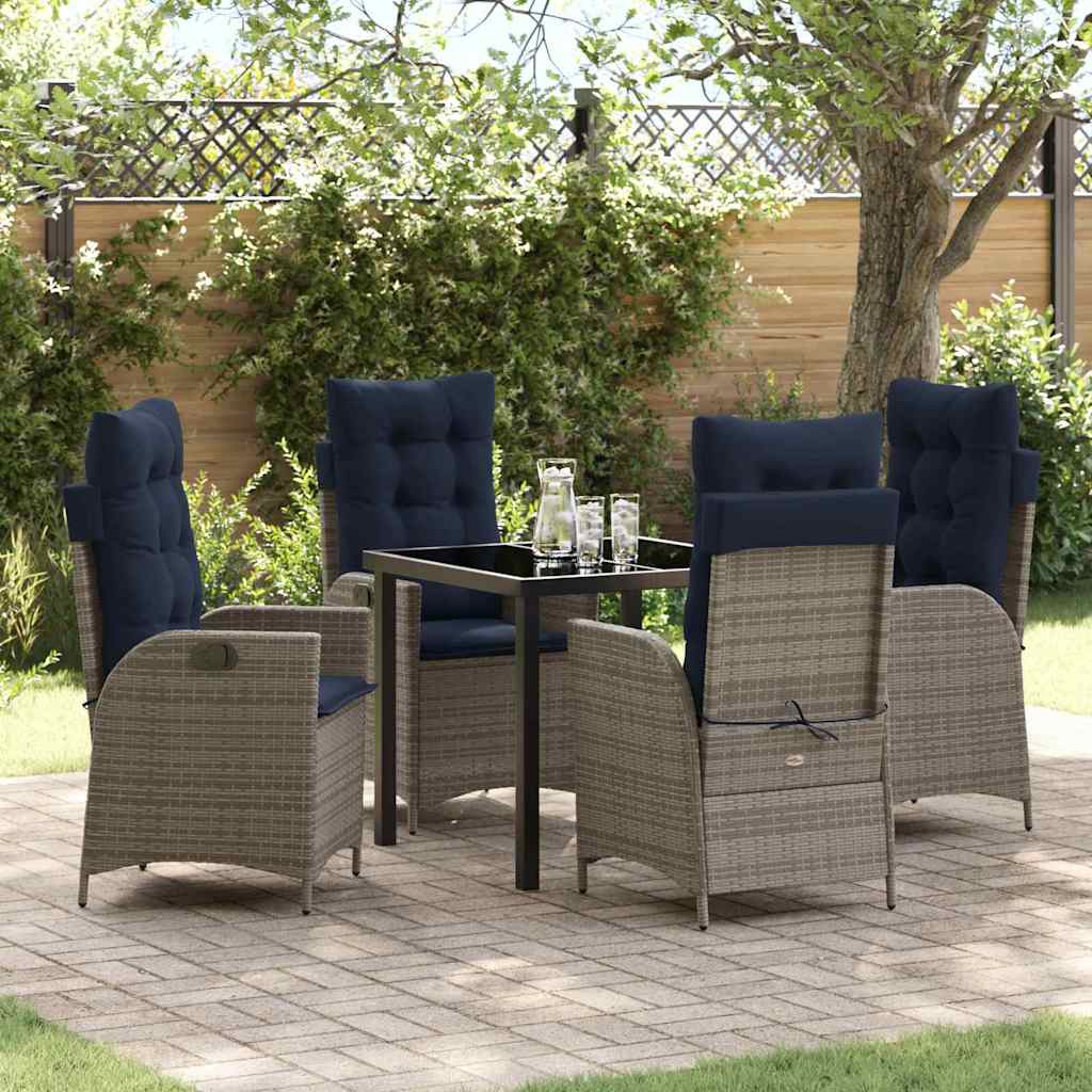 Garden Dining Set with Cushion 5 pcs Grey and Black Rattan