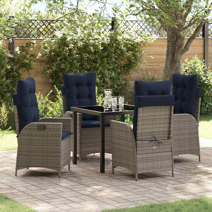 Garden Dining Set with Cushion 5 pcs Grey and Black Rattan
