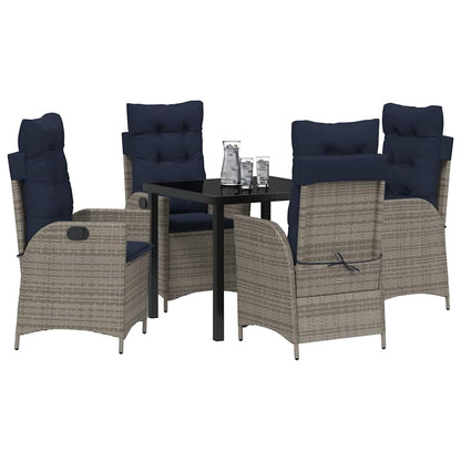 Garden Dining Set with Cushion 5 pcs Grey and Black Rattan