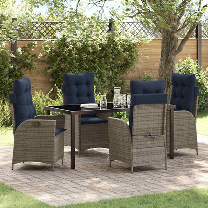 Garden Dining Set with Cushion 5 pcs Grey and Black Rattan